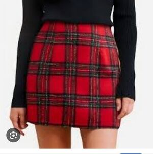 NWT Copper Key Red Tartan Plaid Wool Blend Mini Skirt Size S